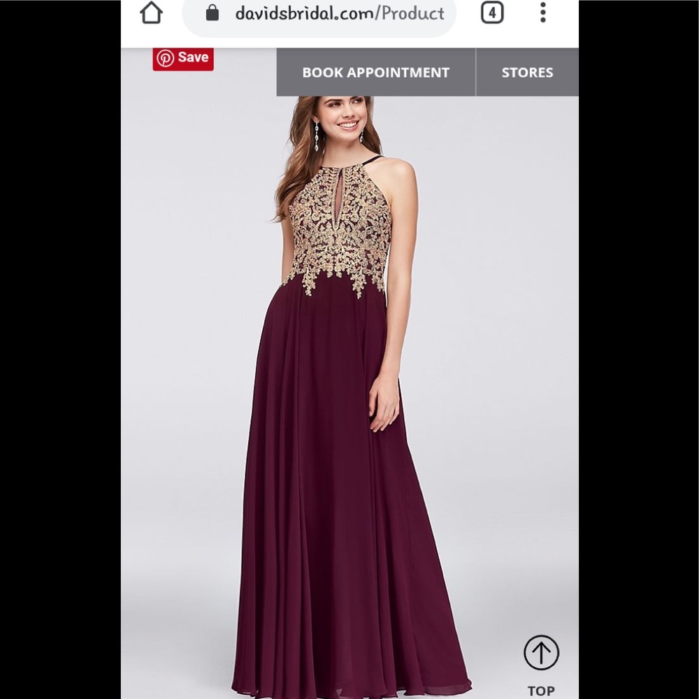 Metallic Corded Lace and Chiffon A-Line Gown